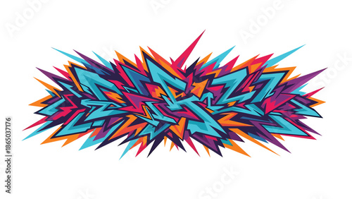 Graffiti-style urban mural vector with strong diagonal movement, layered shapes, and energetic composition, flat design suitable for bold posters, wallpapers, and fashion graphics