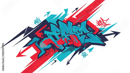 Graffiti-style urban mural vector with strong diagonal movement, layered shapes, and energetic composition, flat design suitable for bold posters, wallpapers, and fashion graphics