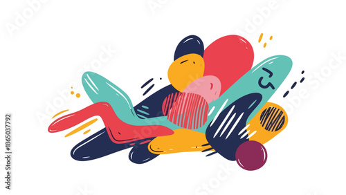 Urban mural vector illustration featuring layered abstract geometry with hand-drawn energy and playful composition, graffiti-inspired flat style ideal for branding and creative media