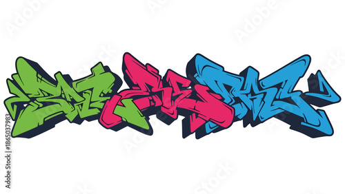 Panoramic graffiti-inspired mural vector illustration with abstract forms flowing horizontally across wall surface, flat design optimized for wide wallpapers and large-format displays