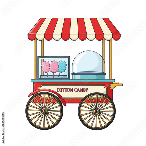 Colorful Cotton Candy Cart Illustration with Striped Awning.