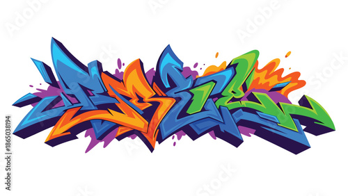 Graffiti-style urban mural vector artwork with expressive curves, bold contrasts, and balanced negative space, flat design suitable for professional commercial and editorial use