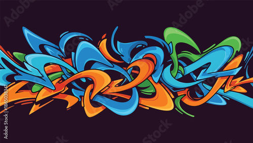 Graffiti-style urban mural vector artwork with expressive curves, bold contrasts, and balanced negative space, flat design suitable for professional commercial and editorial use