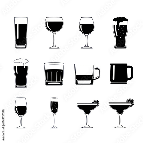 Collection of Various Drinkware Silhouettes for Different Beverages.
