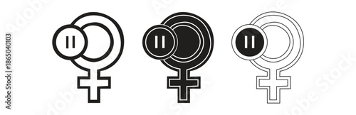 Female gender symbol with a pause button icon, representing women's pause or temporary interruption of activities, isolated on transparent background, vector art for diverse applications.