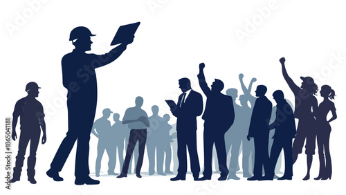  Crowd Silhouette – Group of People, Workers, Audience, Teamwork and Corporate Concept on White Background