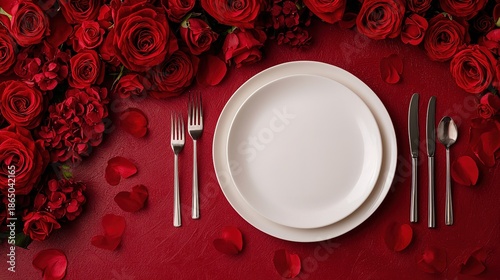 Romantic virtual valentine's celebration dining table setup cozy environment intimate viewpoint elegance concept