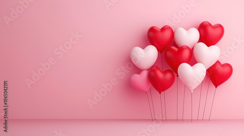 Virtual valentine's celebration heart-shaped balloons in a pink theme festive mood joyful vibe