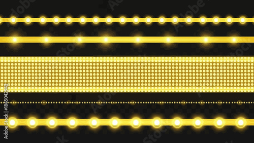 A series of glowing golden light lines and patterns on a dark transparent background