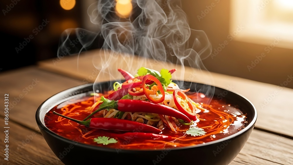 custom made wallpaper toronto digitalSteaming Hot Spicy Noodle Soup in Bowl.