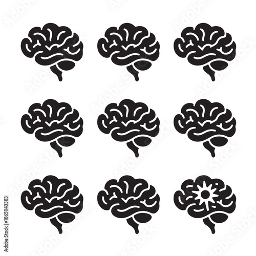 Creative brain collection with cognitive concept cortex education intelligence intellect knowledge learning memory mind neurology psychology rational symbol