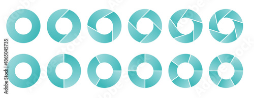 Circle diagram, pie chart infographic design. business elements and statistics with numbers. Colorful diagram collection with, 1 to 7 sections.