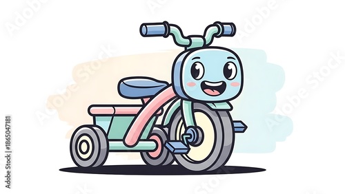 Cartoon Motorbike Character with Smiling Face.