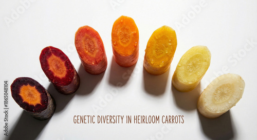 Colorful Heirloom Carrot Varieties Showing Genetic Diversity Cross-Section Display