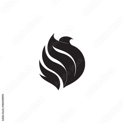 Stylized abstract graphic design resembling flowing flames or plumes against a white background