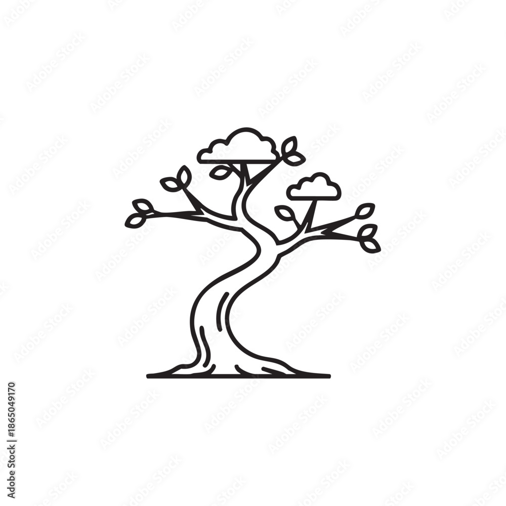 Fototapeta premium Minimalist Bonsai Tree Line Art Illustration for Zen and Nature Inspired Concepts