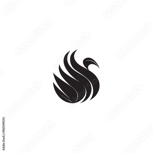 Stylized black silhouette of a waterfowl forming an elegant abstract emblem