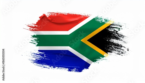 Artistic South Africa Flag with Multicolored Paint Brush Strokes and Y-Shape Design