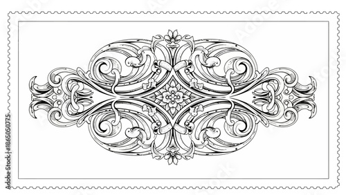 Ornate Vintage Scrollwork Decorative Element, Symmetrical Baroque Ornament Frame on Isolated White Background