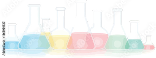 Colorful Laboratory Glassware with Liquids in Different Shades for Scientific Research and