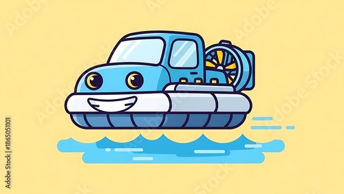 Cartoon Amphibious Vehicle on Water Surface.