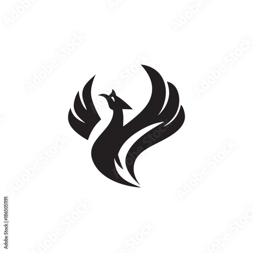 Stylized mythical bird graphic design featuring wide spread wings in solid black silhouette