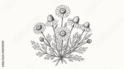 Elegant chamomile flower illustration with intricate detailing and delicate linework