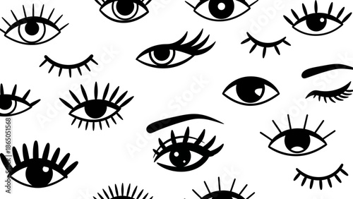 Seamless pattern with hand drawn eyes, decorative eye background illustration