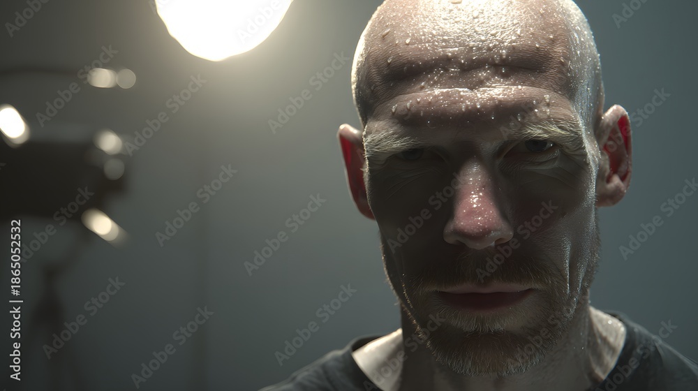 Obraz premium Man with a beard and glasses is standing in front of a light
