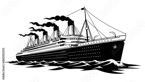 Majestic Vintage Ocean Liner Steamboat Cruising on the Water