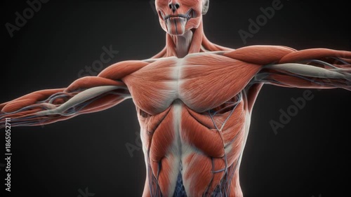 Detailed Human Anatomy Musculature Torso and Neck With Veins and Muscles Visible