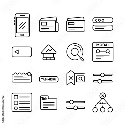 Modern UI wireframe outline icons vector for UX systems