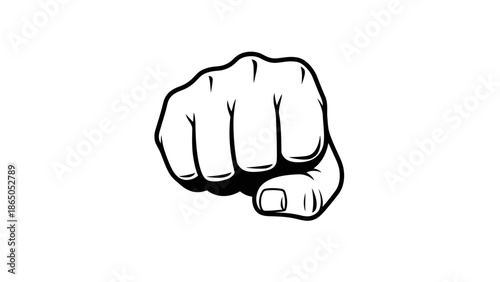 Clenched human fist pointing directly at the viewer, a symbol of direct confrontation or determination, isolated white background