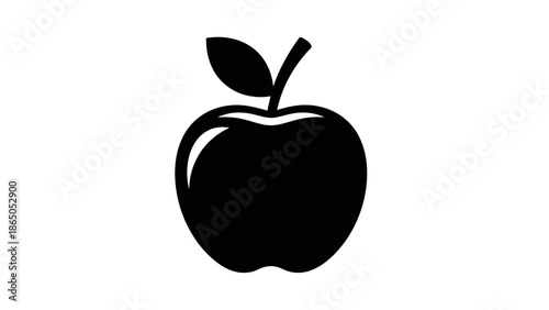 Simple black silhouette of an apple fruit, symbolizing health and nature, isolated white background