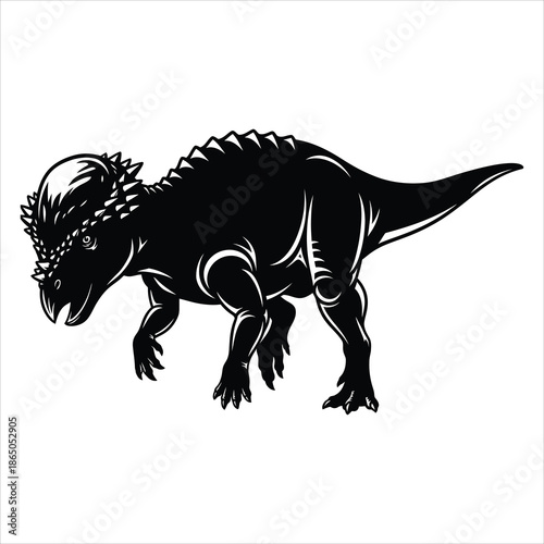 Silhouette of a Pachycephalosaurus dinosaur with domed head on white