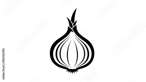 Fresh Onion Vegetable Cut in Half Outline on Isolated White Background