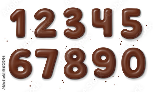 Chocolate numbers with shadow on white background