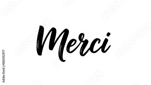 Elegant black calligraphy typography displaying the french word 'Merci' beautifully