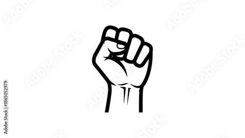 Raised Clenched Fist Protest Symbol of Power and Solidarity on Isolated White Background