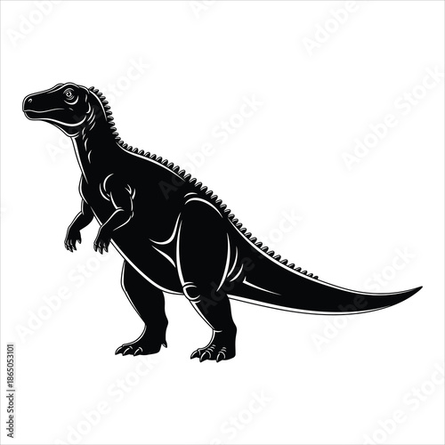 Silhouette of an Iguanodon dinosaur standing on two legs on white