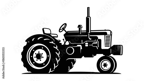 Vintage Farm Tractor Vehicle on Isolated White Background