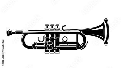 Classic Trumpet Musical Instrument on Isolated White Background