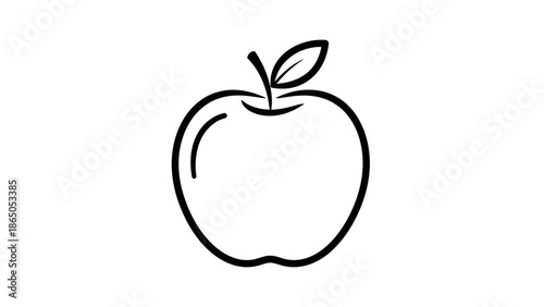 Simple outline drawing of a fresh apple with a leaf, healthy fruit, isolated white background.