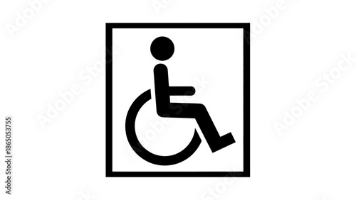 Wheelchair access symbol in a square frame, isolated white background