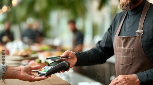 Man is paying for something with a credit card