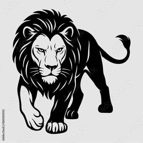 Lion logo vector illustration template. Simple design icon hand draw black and white of fierce animal