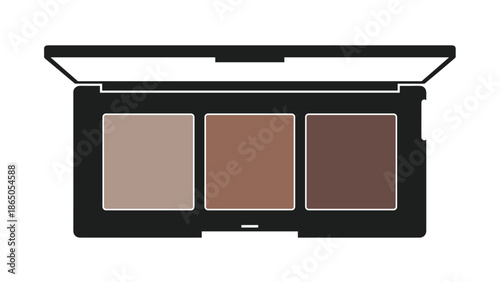 Open makeup palette with three different shades of brown is illustrated in a clean vector style on a white background for contouring products.