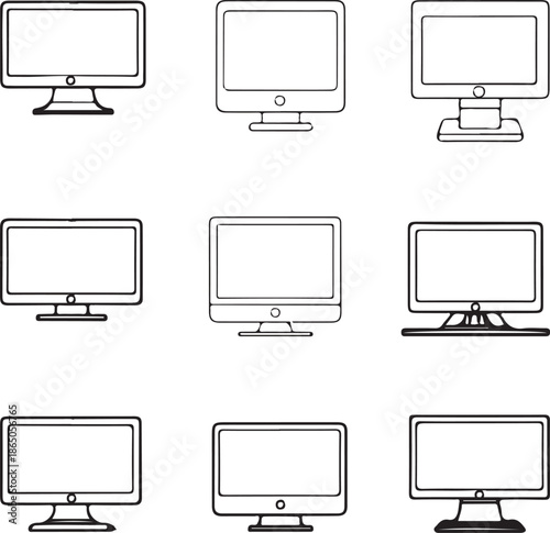 Collection of nine computer monitors