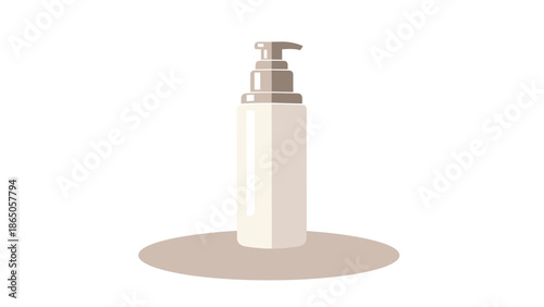 Sleek pump bottle standing on a circular pedestal is depicted as a clean 3d illustration on a white background for premium product display.