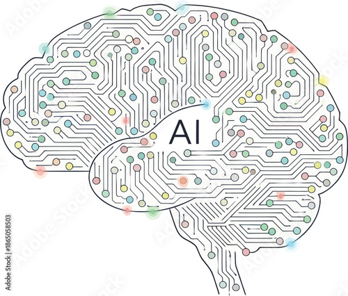 Digital Brain with Circuitry and Technology Illustration Representing Artificial Intelligence